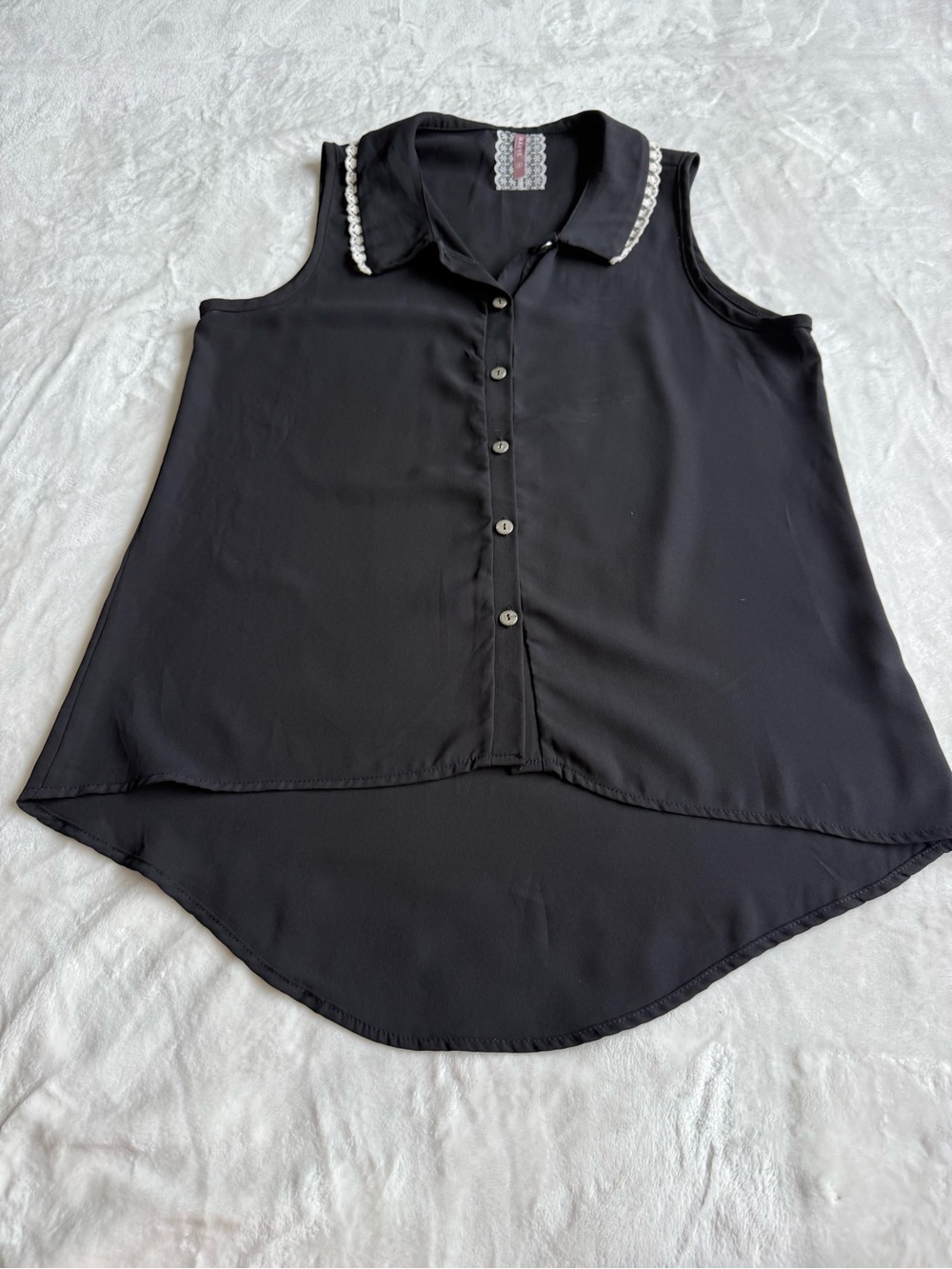 Anthropologie Black Top with Cream Lace, Sleeveless - Picture 2 of 9